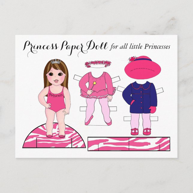 "Little Princess" Paper Doll Party Postcards (Front)