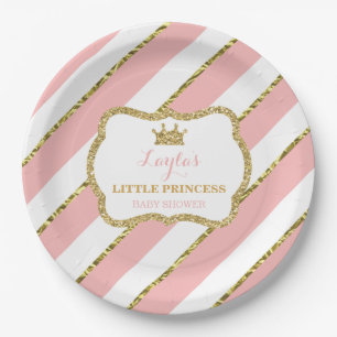 Little Princess Paper Plate, Pink, Gold Glitter Paper Plate