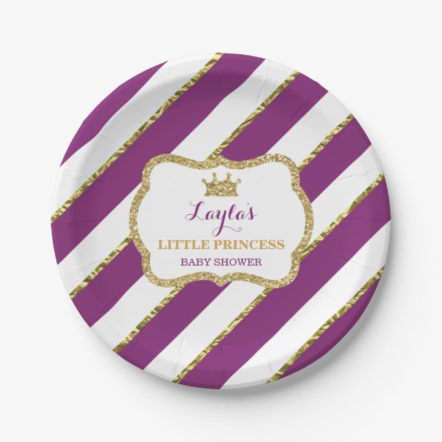 Little Princess Paper Plate, Purple, Gold Glitter Paper Plate (Front)