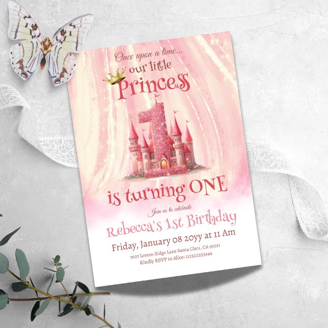 Little Princess Pink Castle 1st Birthday Invitation (Creator Uploaded)