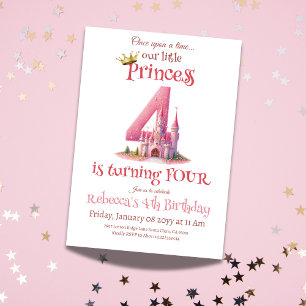 Little Princess Pink Castle Fourth 4th Birthday Invitation