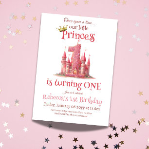 Little Princess Pink Castle Girl 1st Birthday Invitation