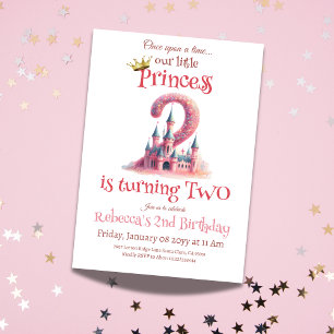 Little Princess Pink Castle Second 2nd Birthday Invitation