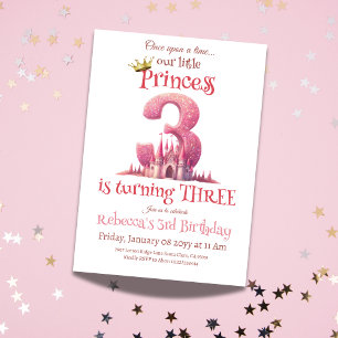 Little Princess Pink Castle Third 3rd Birthday Invitation
