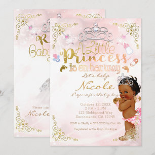 Little Princess Pink Ethnic Dark Baby Girl Shower Invitation