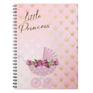 Little Princess Pink & Gold Crown Baby Carriage Notebook