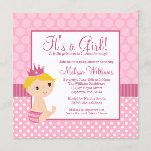 Little Princess Pink Polka Dot Girl Baby Shower Invitation