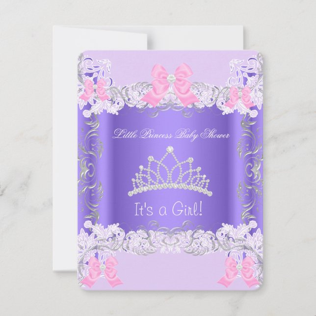 Little Princess Pink Purple Grey Girl Baby Shower Invitation (Front)