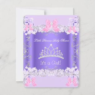 Little Princess Pink Purple Grey Girl Baby Shower Invitation