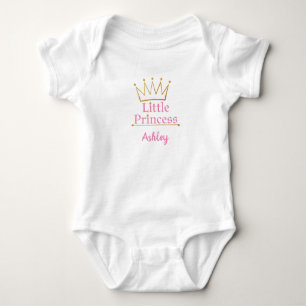 Little Princess Pink text and Gold Crown Baby Bodysuit