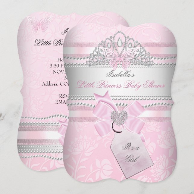 Little Princess Pretty Baby Shower Girl Butterfly Invitation (Front/Back)