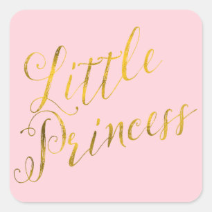 Little Princess Quote Faux Gold Foil Glitter Pink Square Sticker