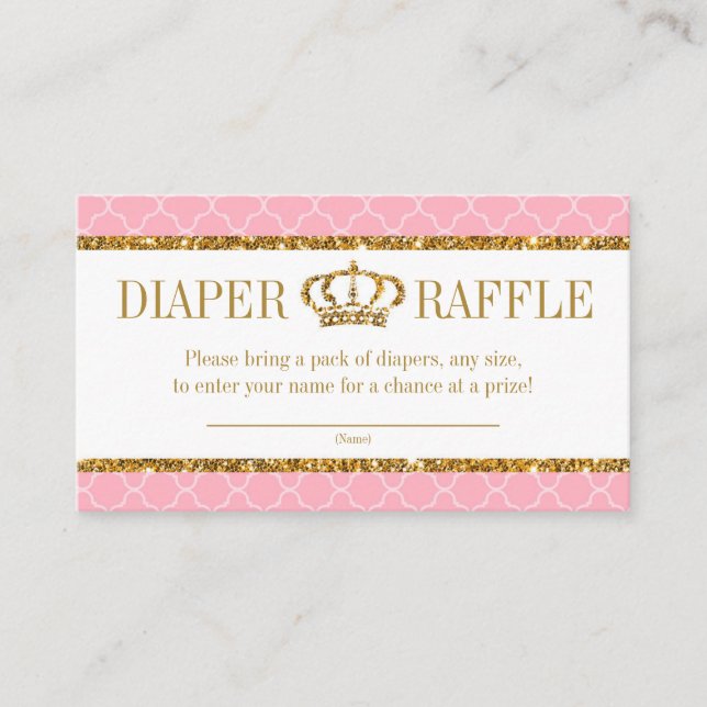 Little Princess Royal Pink and Gold Diaper Raffle Enclosure Card (Front)