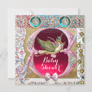 LITTLE PRINCESS STORK BABY SHOWER,FLORAL GEMSTONES INVITATION