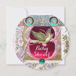 LITTLE PRINCESS STORK BABY SHOWER,FLORAL GEMSTONES INVITATION
