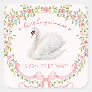 Little Princess Swan Baby Shower Party Square Sticker