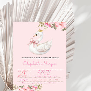 Little Princess, Swan Bow Baby Shower Invitation