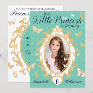 Little Princess Teal & Gold Birthday Invitation