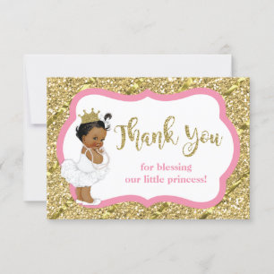 Little Princess Thank You Card, Faux Glitter