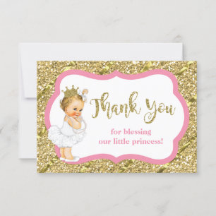 Little Princess Thank You Card, Faux Glitter