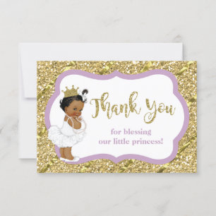 Little Princess Thank You Card, Faux Glitter Card