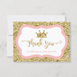 Little Princess Thank You Card, Pink, Faux Glitter