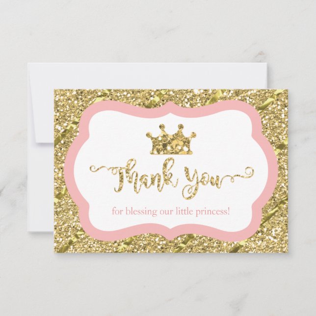 Little Princess Thank You Card, Pink, Faux Glitter (Front)