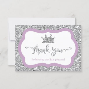 Little Princess Thank You Card Purple Faux Glitter
