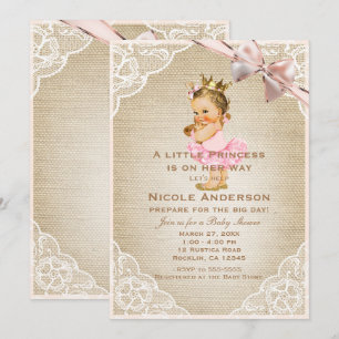 Little Princess Vintage Baby Girl Rustic Shower Invitation