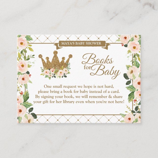 Little Princess White Blush Floral Baby's Library Enclosure Card (Front)