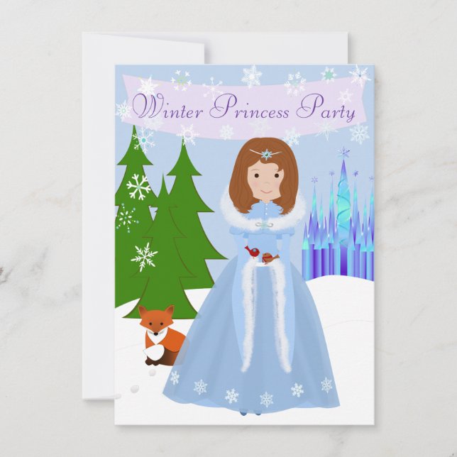 Little Princess Winter Party Brown Hair Invitation (Front)