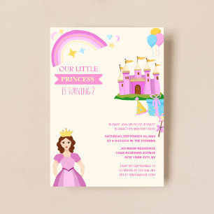 little princess with castle cute  kid's birthday invitation