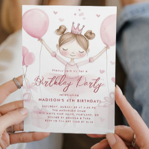 Little Princesses and Pink Crown Birthday Party Invitation