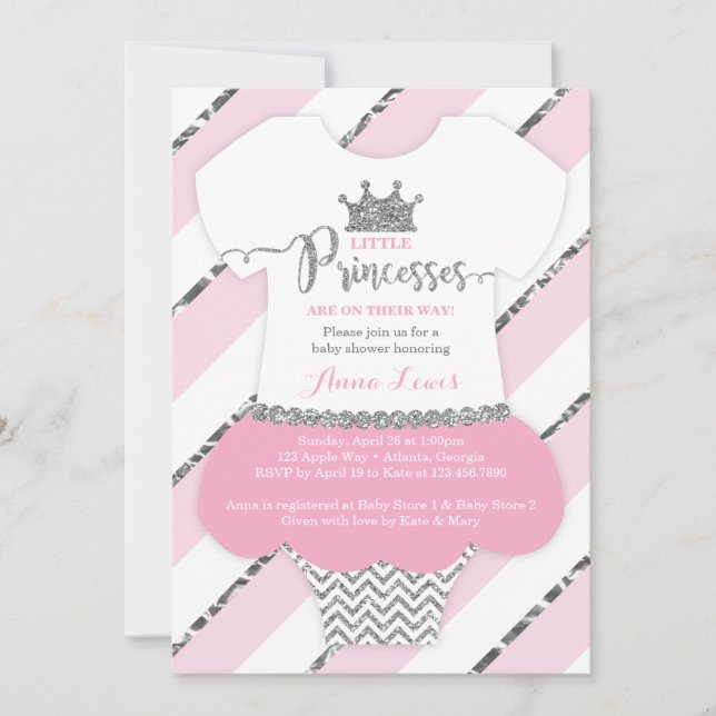 Little Princesses Baby Shower Invite, Faux Glitter Invitation (Front)