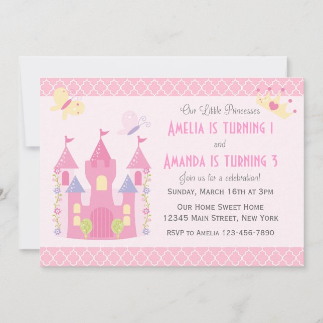 Little Princesses Birthday Party Invitation (Pink) (Front)