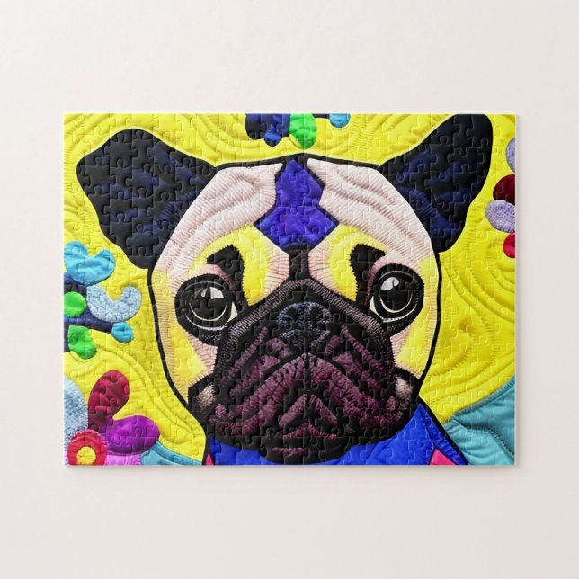 Little Pug Puppy Quilt Like Design Jigsaw Puzzle (Horizontal)