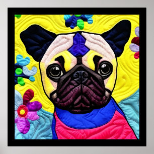 Little Pug Puppy Quilt Like Design Poster
