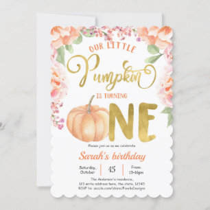 Little Pumkin Girl 1st birthday Autumn Floral  Invitation