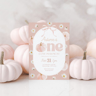 Little Pumpkin 1st Birthday Daisies Pink Bow Invitation