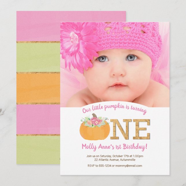 Little Pumpkin 1st Birthday Fall Photo Invitation (Front/Back)