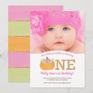 Little Pumpkin 1st Birthday Fall Photo Invitation