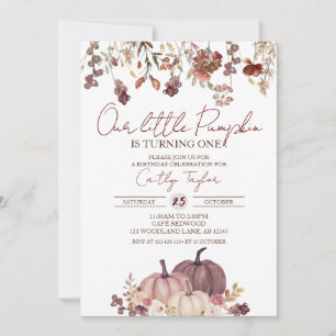 Little Pumpkin 1st Birthday, Floral First Birthday Invitation