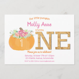 Little Pumpkin 1st Birthday Girl Fall Floral Invitation