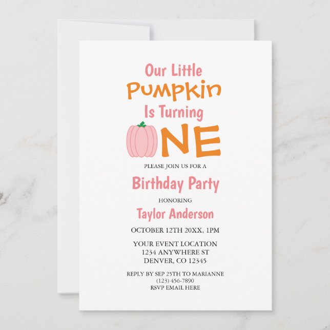 Little Pumpkin 1st Birthday Invitation (Front)