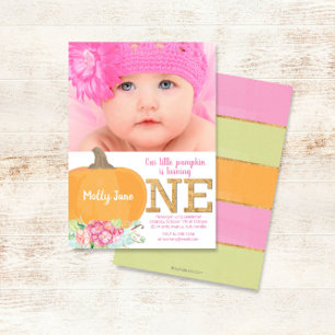 Little Pumpkin 1st Birthday Invitation Fall Photo