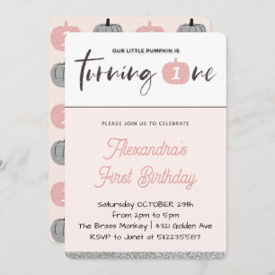 Little Pumpkin 1st Birthday Invitation Turning one