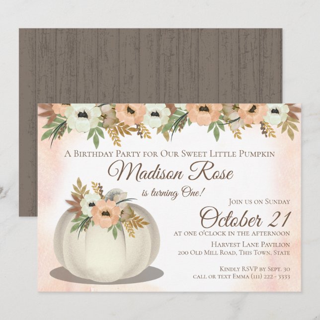 Little Pumpkin 1st Birthday Party Invitation (Front/Back)