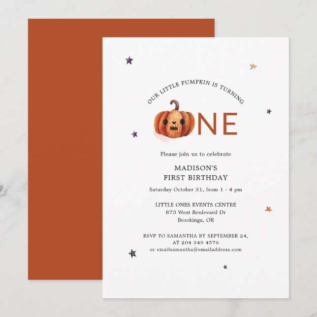 Little Pumpkin 1st Birthday Party Invitation (Front/Back)