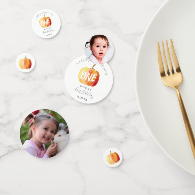 Little Pumpkin 1st Birthday Photo Confetti (Group)