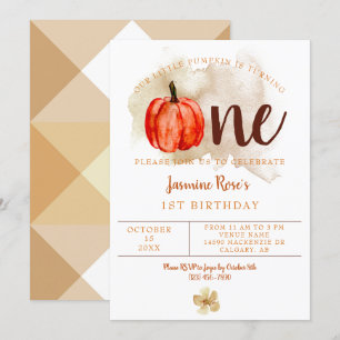 Little Pumpkin 1st Birthday Watercolor Orange Fall Invitation